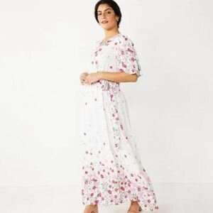 Draper James White Maxi Dress with Pink Floral Design